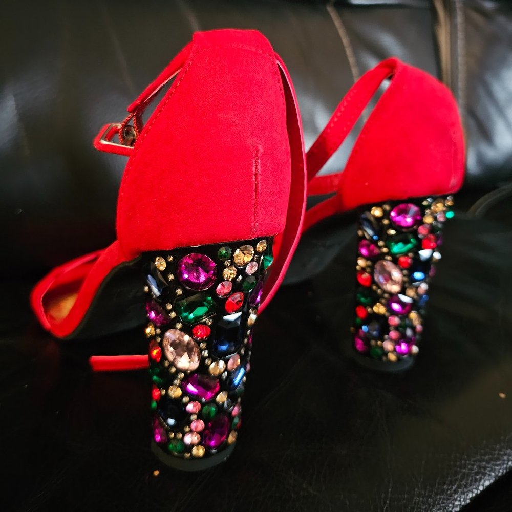 ROUGE CHUNKY HEEL RED Rhinestone